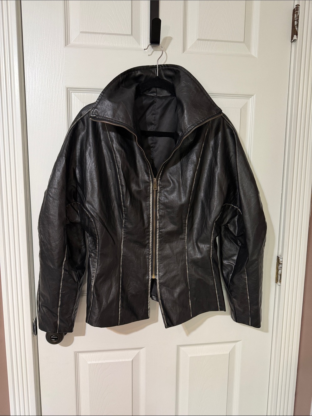 Black FauxLeather Zip-Front Women's Jacket